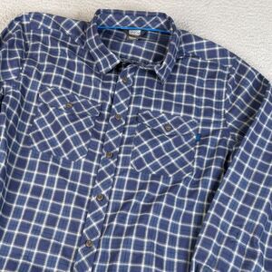 Outdoor Research Shirt Mens Large Blue Plaid Flannel Feedback Button Up Pockets